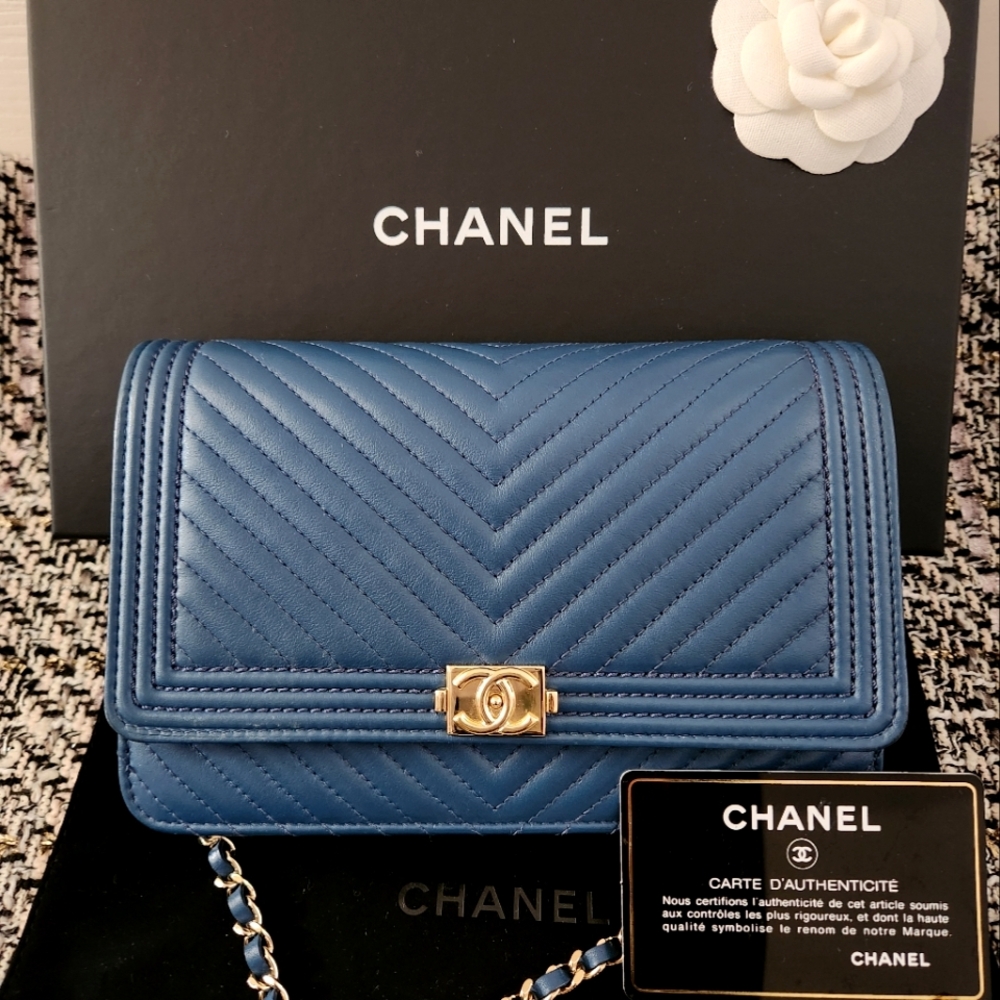 Chanel boy WOC bag in Navy with Gold Hardware